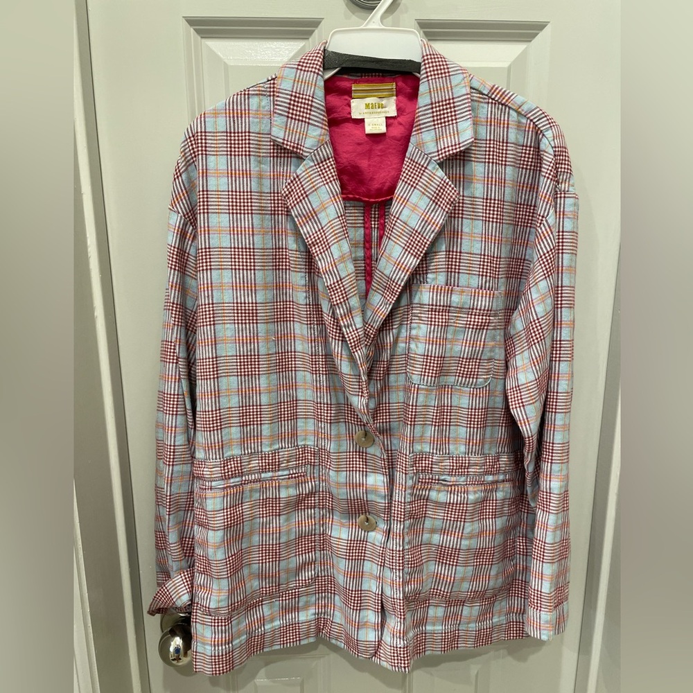 Maeve Checkered Blazer in Red and Blue